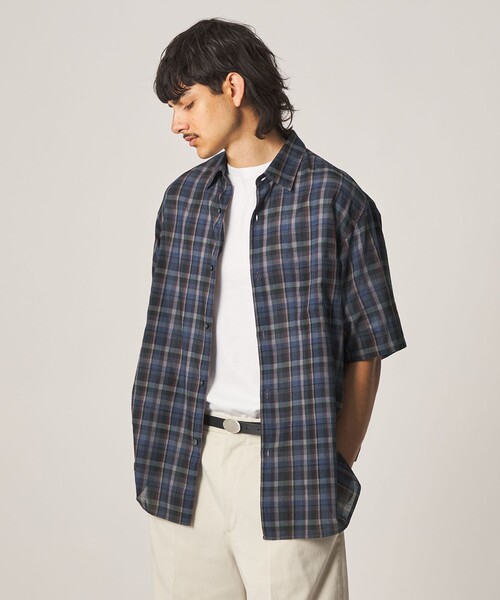 【新品未使用】Steven Alan チェック柄 半袖シャツ ネイビー L STEVEN ALAN（スティーブンアラン） シャツ 半袖 マドラスチェック