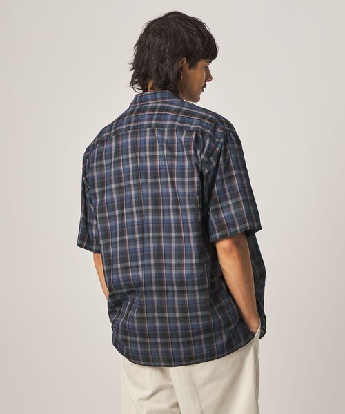 即日発送Steven Alan チェックショートスリーブシャツ　ブルー系Mサイズ STEVEN ALAN（スティーブンアラン） シャツ 半袖 マドラスチェック