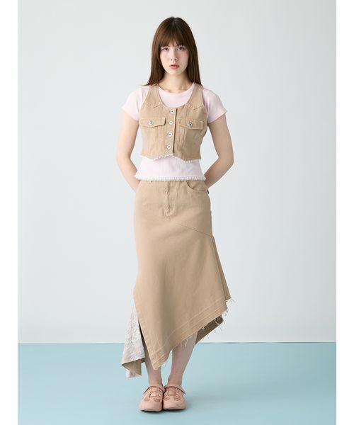 ベスト/ジレ furfur FURFUR（ファーファー） ベスト ジレ レースドッキングデニムベスト