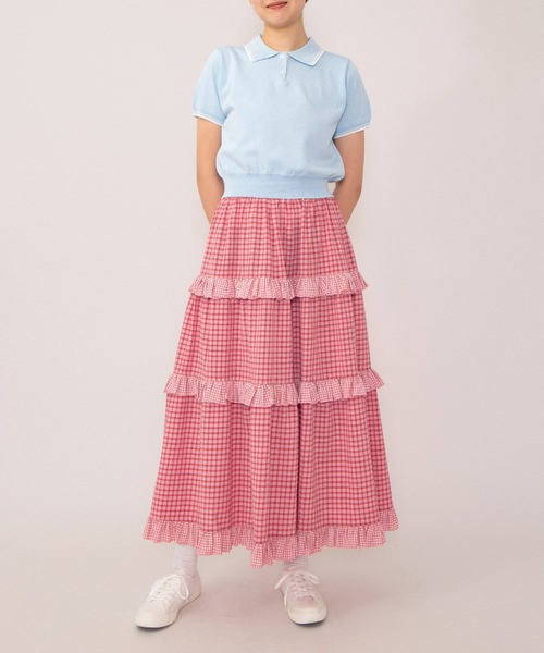 【期間限定価格】PINK HOUSE ひなぎく柄ロングスカート2023夏 PUNYUS（プニュズ） ロング スカート 夏 ギンガムチェックフリル