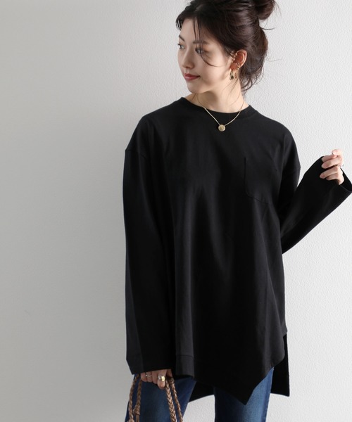 Tシャツ Tシャツ アシンメトリー ビッグシルエットクルーネック無地ロングカットソー 長袖 Zozotown Paypayモール店 通販 Paypayモール