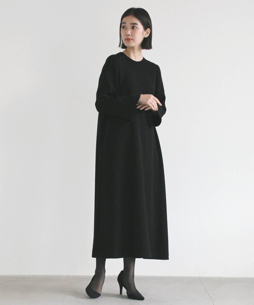 kaene ドレス Aラインロングスリーブワンピース「ブラック