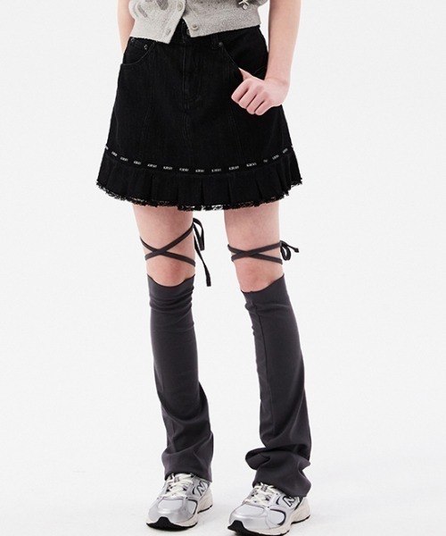 デニムスカート KIRSH CHERRY INVERTED PLEAT LACE MINI DENIM