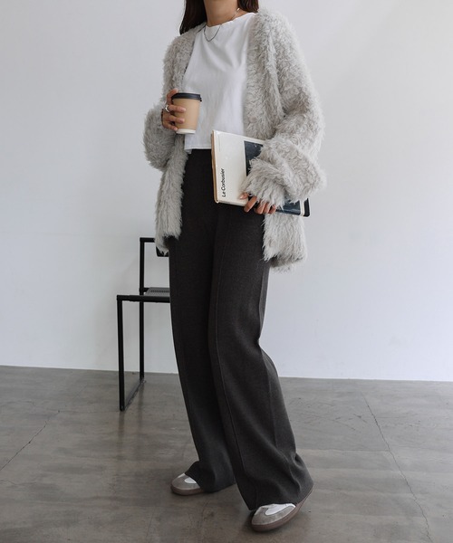 andme パンツ ストレッチピンタックニットパンツ レディース