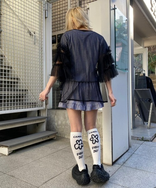 Candy Stripper ギンガムチェック フレアパンツ　コットンレース Candy Stripper（キャンディーストリッパー） パンツ GINGHAM CHECK