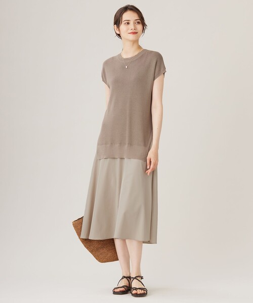 自由区　異素材コンビワンピース　美品 自由区（ジユウク） ワンピース 半袖 ハイツイストコットンアセテート
