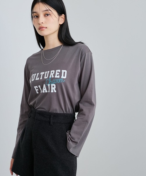 大学 割引 VIS tシャツ スタッズ×ロゴデザインロングTシャツ レディース 社交ダンス