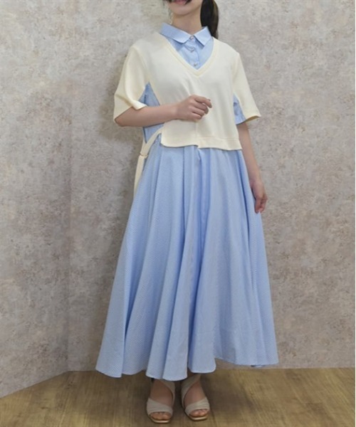 専用　AKRIS アクリス　シルクブレンド　ストライプ ワンピース axes femme ワンピース ストライプ切替シャツワンピース