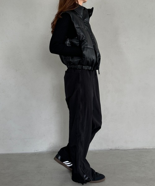   ダウンベスト S 黒 ダウンベスト ベスト PUクロップド中綿ベスト レディース : ZOZOTOWN