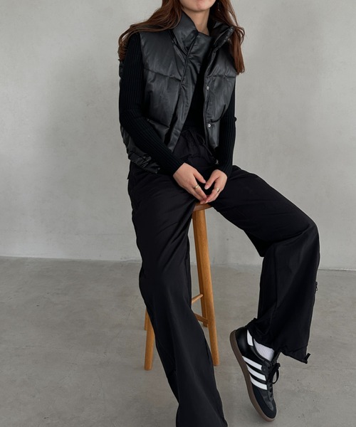   ダウンベスト S 黒 ダウンベスト ベスト PUクロップド中綿ベスト レディース : ZOZOTOWN