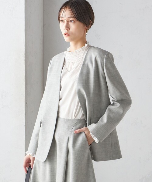 SHIPS（シップス） ジャケット ノーカラージャケット ウール ツイル