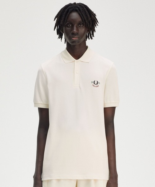 美品 Fred Perry ポロシャツ 刺繍ロゴ メンズXL FRED PERRY フレッドペリー ポロシャツ CREPE PIQUE ZIP NECK