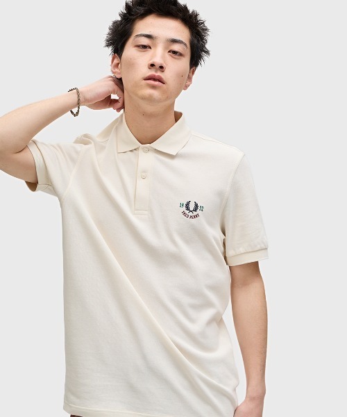 美品 Fred Perry ポロシャツ 刺繍ロゴ メンズXL NICOLE CLUB FOR MEN ポロシャツ ムラ柄スキッパーポロシャツ