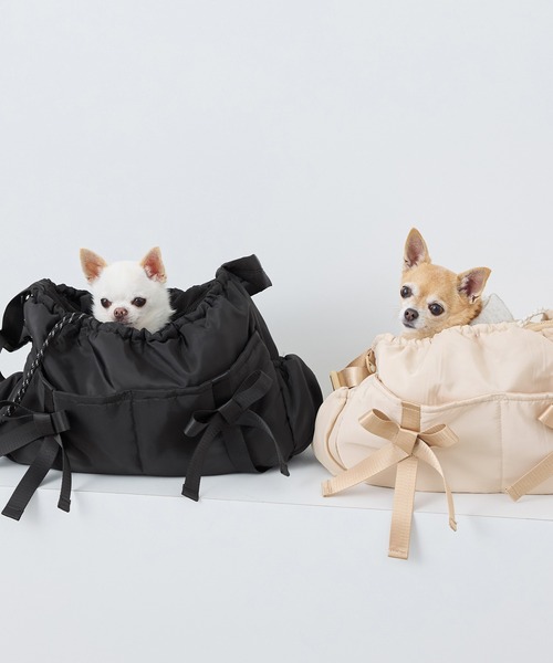 M*a様 未使用 for pets only リボン付きファーキャリーバッグ 犬 For Pets Onlyのキャリーバッグ‪ෆ ̖́-‬ 未使用 for pets only リボン