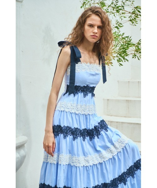 Estella.K ワンピース Saint-Tropez Lace Dress ボーダーレースドレス