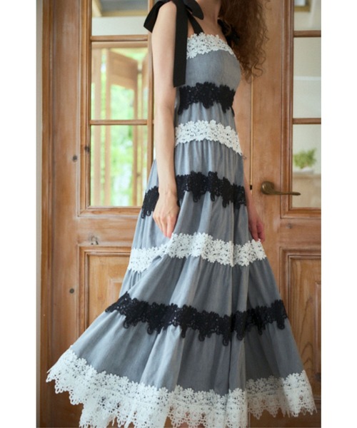 Estella.K ワンピース Saint-Tropez Lace Dress ボーダーレースドレス