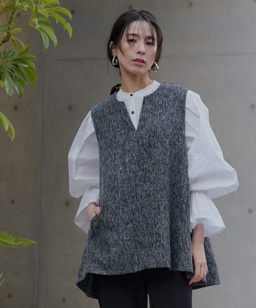 ベスト ジレ 「SINN」ツイードVネックトップス レディース Narcissus ベスト ジレ 「SINN」ツイードVネックトップス