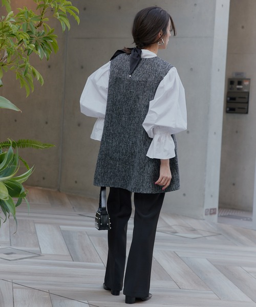 ベスト ジレ 「SINN」ツイードVネックトップス レディース Narcissus ベスト ジレ 「SINN」ツイードVネックトップス