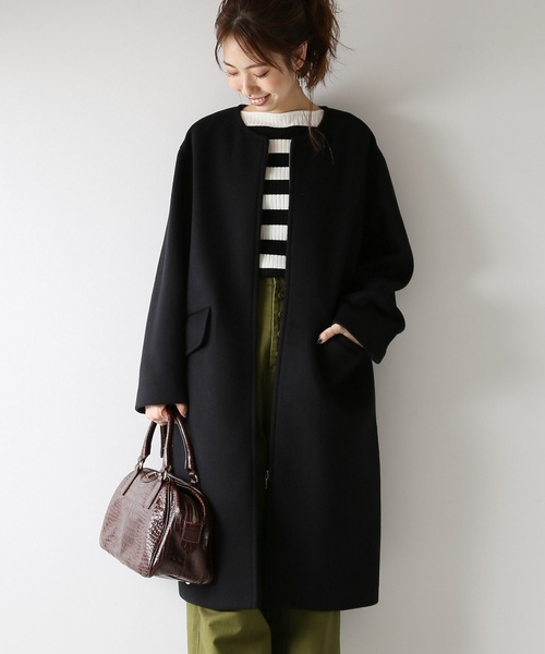 Spick&Span ウールノーカラーロングコート 34 Spick＆Span（スピック アンド スパン） 「Spick & Span」 ノーカラー