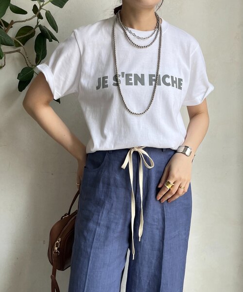 tシャツ 「WEB限定」 異素材切替フロッキーロゴTEE レディース DouDou tシャツ 「新色追加」JES'EN FICHEフロッキーロゴTEE