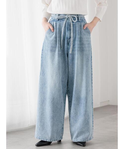 Te chichi TERRASSE パンツ ウエストリボンタックワイドデニムパンツ