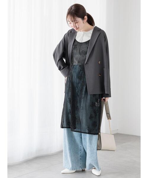 Te chichi TERRASSE パンツ ウエストリボンタックワイドデニムパンツ