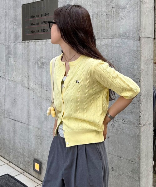 fredy emue カーディガン FR刺繍ケーブル柄半袖カーディガン
