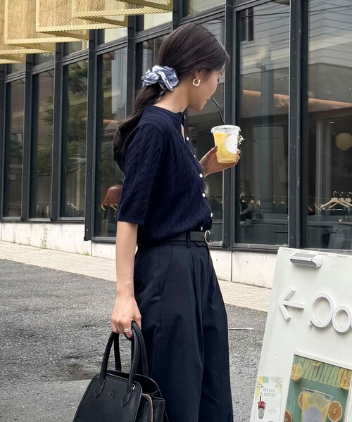 カーディガン FR刺繍ケーブル柄半袖カーディガン レディース fredy emue カーディガン FR刺繍ケーブル柄半袖カーディガン