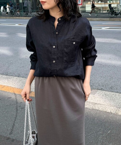 fredy emue（フレディエミュ） ブラウス シャツ LINEN100バンドカラー 