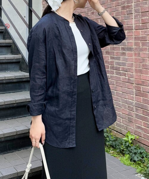 fredy emue（フレディエミュ） ブラウス シャツ LINEN100バンドカラー 