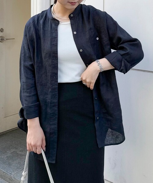 fredy emue（フレディエミュ） ブラウス シャツ LINEN100バンドカラー 