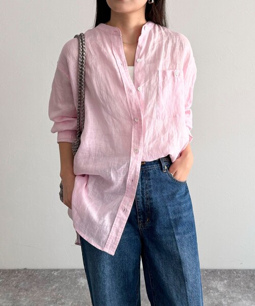fredy emue（フレディエミュ） ブラウス シャツ LINEN100バンドカラー