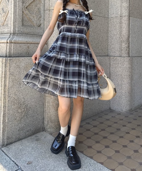 Mejoul ワンピース チェックフリルキャミワンピース : ZOZOTOWN Yahoo