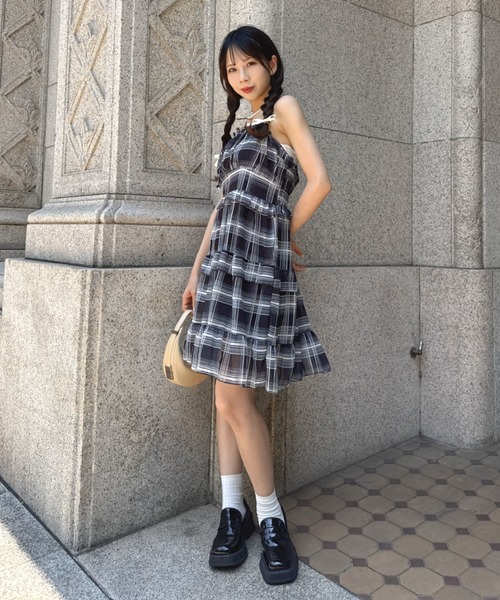 Ameri VINTAGE - ゆづる♡【Eimee Law】メロウ仕立てチェックショートブルゾン&ワンピ Mejoul ワンピース チェックフリルキャミワンピース : ZOZOTOWN Yahoo