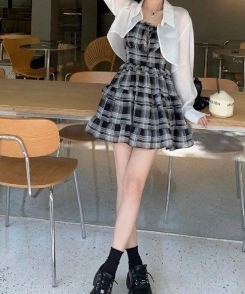 Mejoul ワンピース チェックフリルキャミワンピース : ZOZOTOWN Yahoo