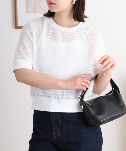 tシャツ A.N.L シアーフリンジ半袖プルオーバー レディース tシャツ A.N.L シアーフリンジ半袖プルオーバー レディース