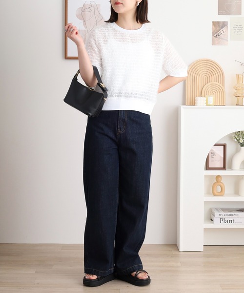 tシャツ A.N.L シアーフリンジ半袖プルオーバー レディース