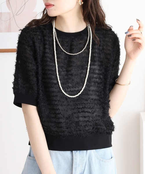tシャツ A.N.L シアーフリンジ半袖プルオーバー レディース tシャツ A.N.L シアーフリンジ半袖プルオーバー レディース