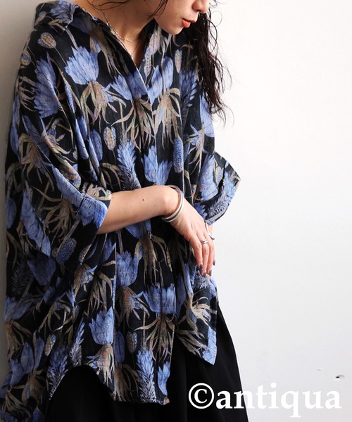 antiqua（アンティカ） ブラウス シャツ 半袖 総柄シャツ レディース 