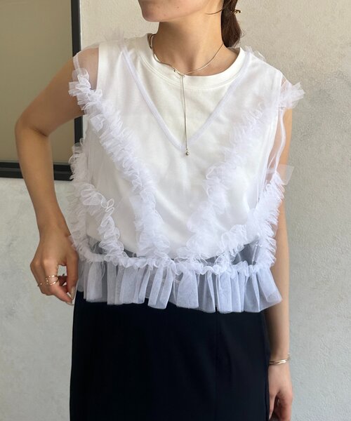 tシャツ チュールフリルベスト×ノースリセットプルオーバー レディース Thevon tシャツ チュールフリルベスト×ノースリセットプル