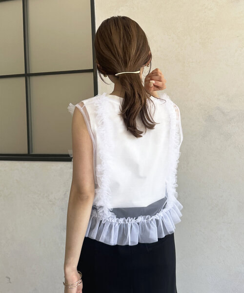 tシャツ チュールフリルベスト×ノースリセットプルオーバー レディース Thevon tシャツ チュールフリルベスト×ノースリセットプル