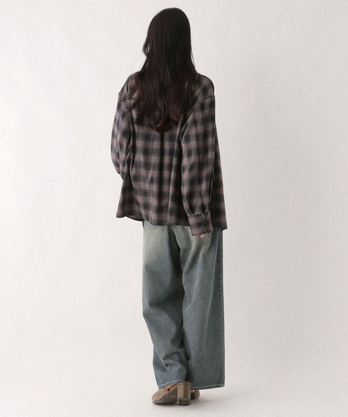 Heather ブラウス シャツ オンブレチェックシャツ 581148