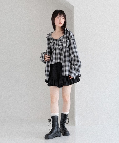 Heather ブラウス シャツ オンブレチェックシャツ 581148