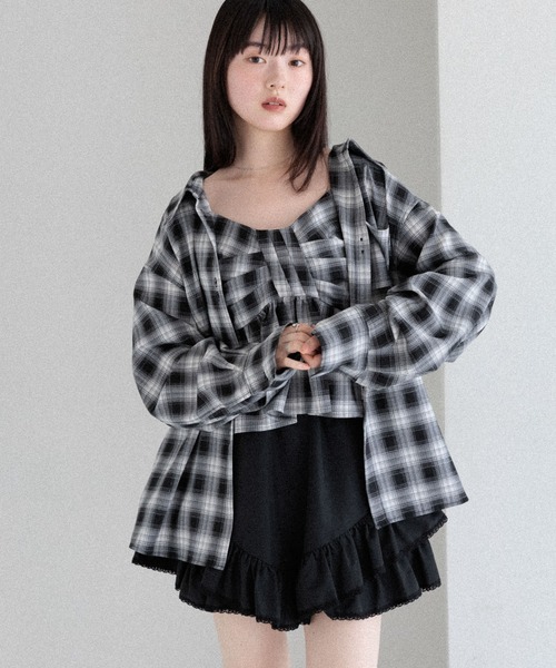 Heather ブラウス シャツ オンブレチェックシャツ 581148