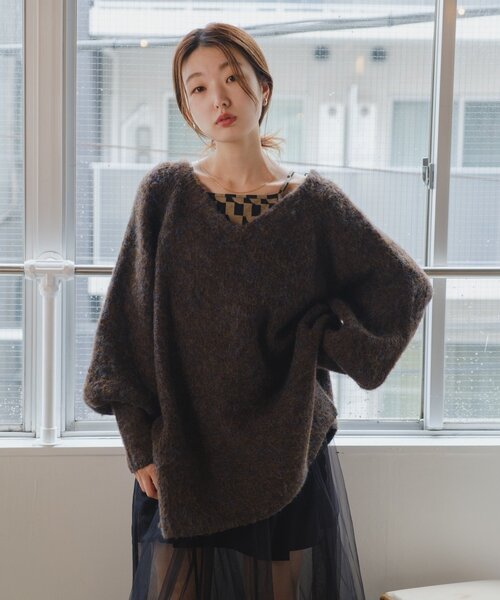 ニット セーター 「WEB先行/前後2WAY/2025AW」メランジVあきニットプルオーバー レディース Kastane ニット セーター 「WEB先行/前後2WAY/2025AW」メランジV