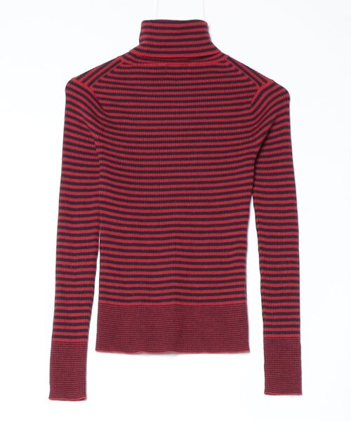 「FORSTE」 ボーダー柄タートルネックニット 2 レッド レディース_画像2