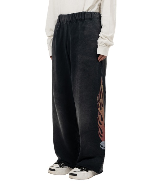 KAMIYA スウェットパンツ ジャージ “Skull Flame” Distressed Sweat