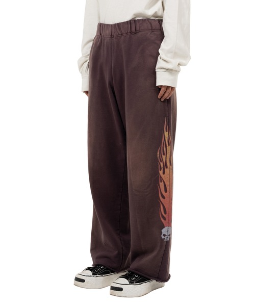 KAMIYA スウェットパンツ ジャージ “Skull Flame” Distressed Sweat