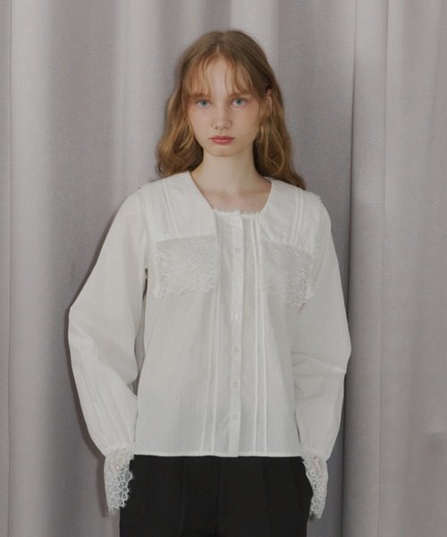 ブラウス シャツ vintage square lace collar blouse / 襟デザイン