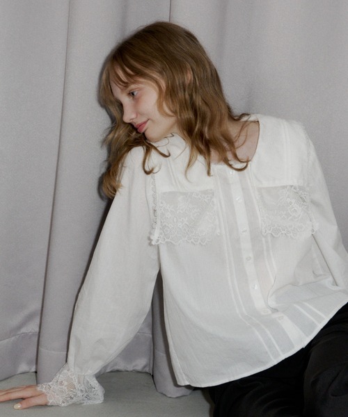 ブラウス シャツ vintage square lace collar blouse / 襟デザイン